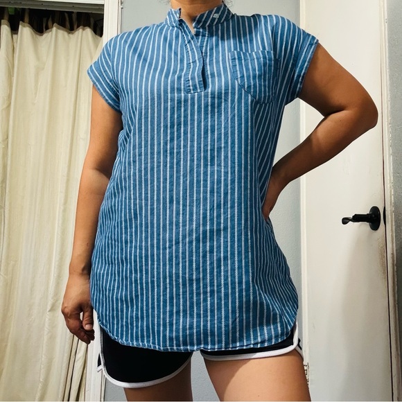 Weekend Suzanne Betro Blue Striped Women's Relaxed Tunic Loungewear Top Size S - Picture 3 of 15